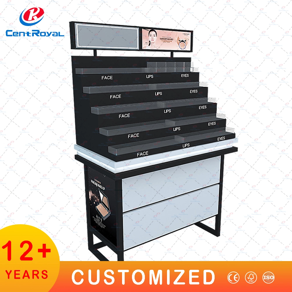 Customized Metal Wood Floor Standing Cosmetic Makeup Display Stand Rack Shelf