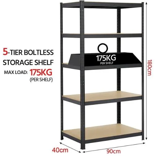 Good Quality Black 4 Layer Boltless Shelf Angle Steel Light Duty Industrial Warehouse Storage Rack Kitchen Storage Rack Metal