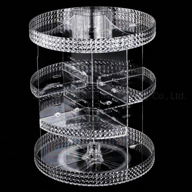 New Acrylic Rotating Cosmetic Storage Box Diamond Pattern Transparent Cosmetic Box Skin Care Display Box Shelf