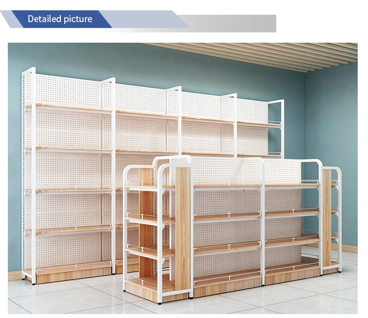 Dragonshelf Wholesale Steel White Wood Convenience Store Display Shelf Cosmetics Store Shelves