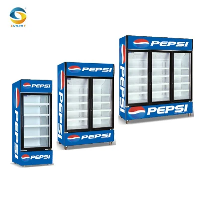 Pepsi Refrigerador de bebidas Supermercado Display Freezer Vertical Comercial Refrigerador de bebidas Equipamento de refrigeração